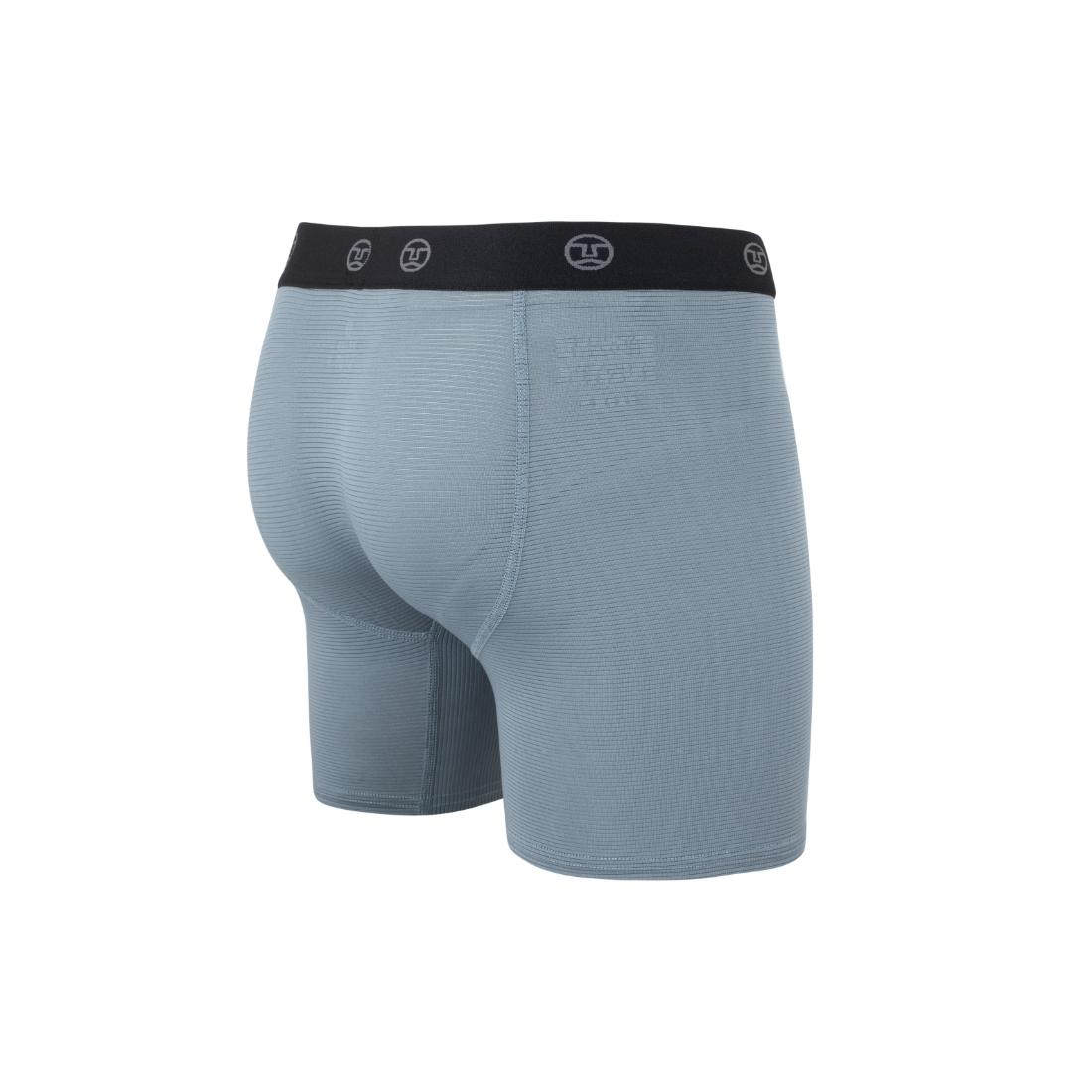 תחתוני בוקסר לגברים Aztec Wicking Underwear II, מארז של 2 יחידות, בצבע תכלת, כפי שמוצג בתמונה מאחור, כוללים חגורה אלסטית עם דוגמת לוגו שחורה על רקע לבן.