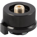 תקריב של מתאם הגז Aztec Gas Adaptor II מציג את גופו המתכתי השחור והעגול, עם קצה מחורץ ותוספת פליז מרכזית עם הברגה, המיועד לחיבור מצלמה או ציוד חצובה.