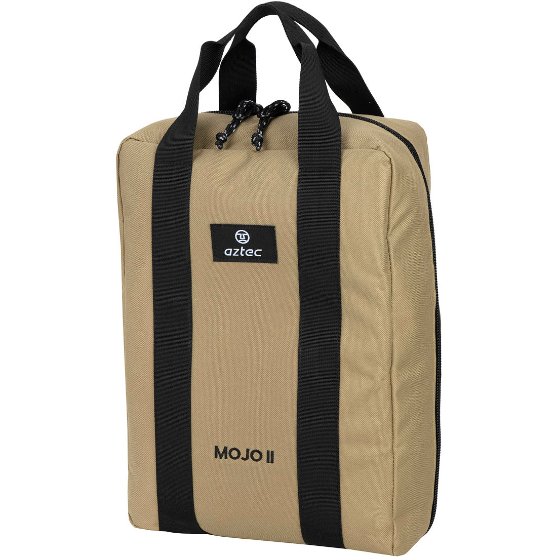 תיק Mojo II מלבני בצבע חום של Aztec עם ידיות שחורות, רוכסן שחור ותווית שחורה בחזית הנושאת את לוגו Aztec ואת הכיתוב "Mojo II".