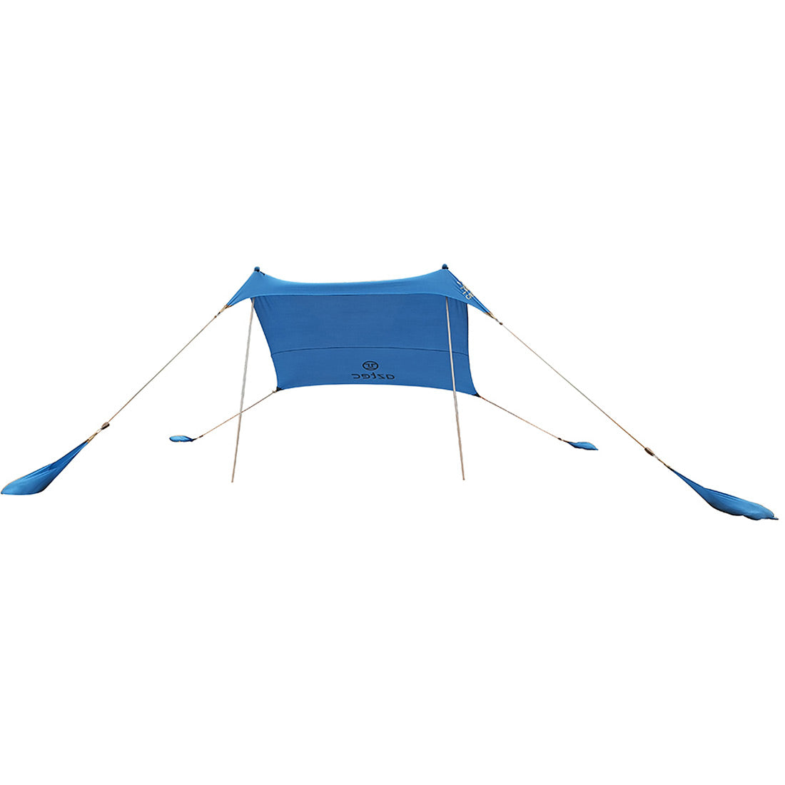 ה-Aztec Cabana II 4 הוא סככת צל מלבנית בצבע כחול, הכוללת ארבעה מוטות וקיבועי שקי חול, ועליה מוטבע לוגו המותג. אידיאלי ליצירת צל בחוף הים או באתר קמפינג.
