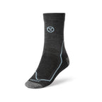 גרבי טיולים Aztec Merino Light II של המותג Aztec, בצבע אפור כהה עם נגיעות של תכלת ולוגו עגול קטן בחלק העליון, העשויים מצמר מרינו, מוצגים בעמידה על רקע לבן.
