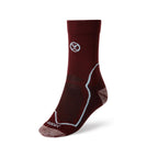 גרבי טיולים Aztec Merino Light II בצבע בורדו, עם נגיעות לבנות, לוגו עגול קטן בחלק העליון והכיתוב "elite" על קצה הבוהן, מוצגים על רקע לבן חלק. אידיאליים למי שמחפש גרבי טיולים קלים מבית Aztec.