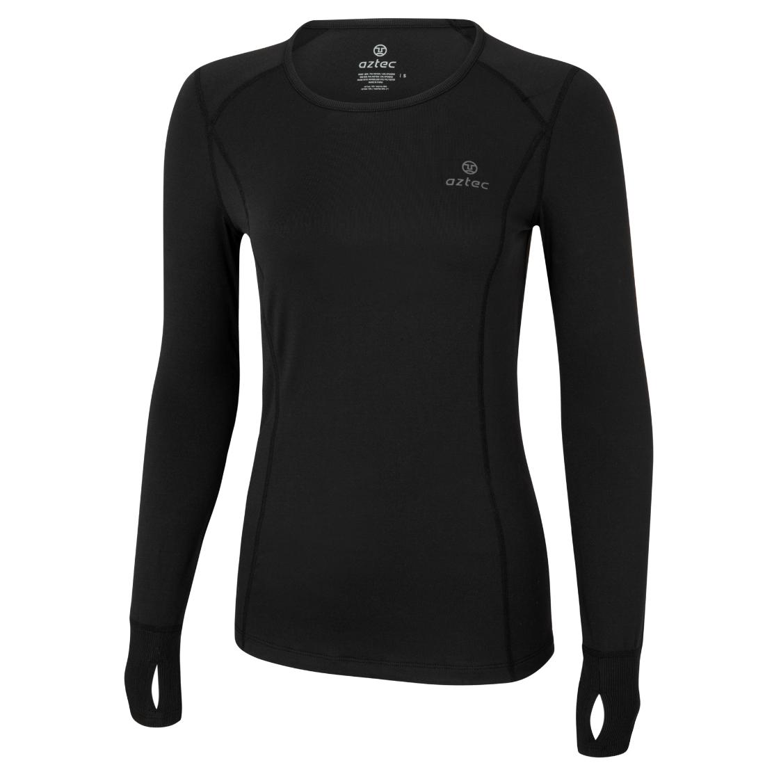 חולצת בסיס תרמית Black Aztec Thermo Top 2.0 III W עם שרוולים ארוכים, צווארון עגול וחורים לאגודלים בשרוולים.