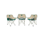 שלושה כסאות קמפינג מתקפלים מדגם Aztec Moonox X3, עם מושבים בצבעי בז' וירוק, מסגרות מתכת, משענות יד ותוויות לוגו, מסודרים זה לצד זה על רקע לבן, בהשראת גווני אבן ירוקים.
