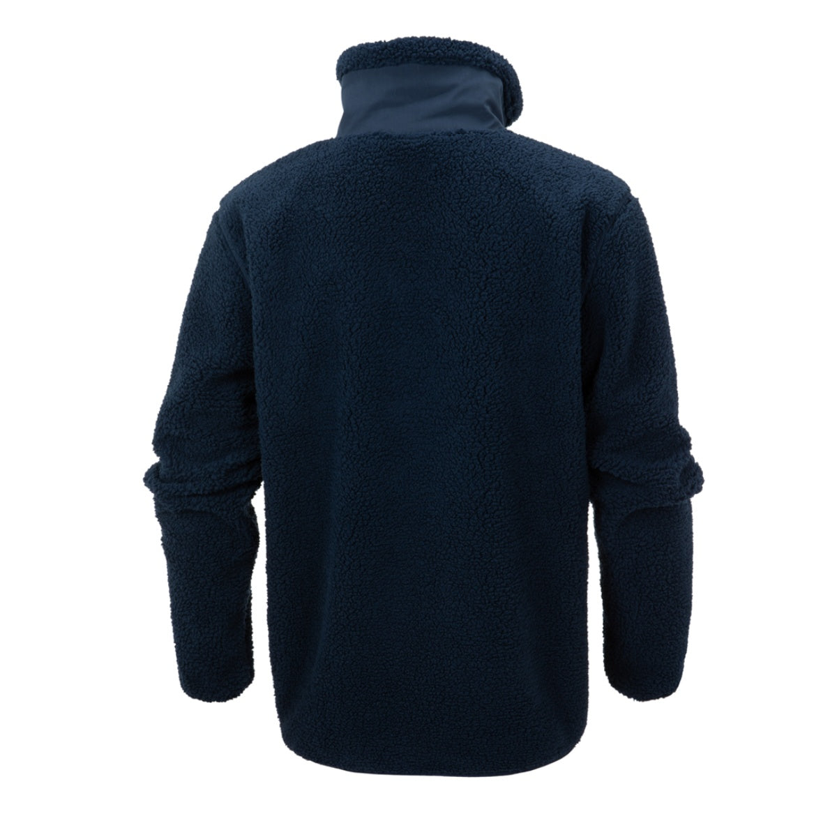 מבט מאחור על מעיל פליס Aztec Blizzard Sherpa Full Zip Flag בצבע כחול כהה, עם צווארון גבוה.
