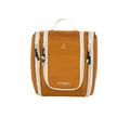 תיק נסיעות Aztec Voyabag קומפקטי ומלבני בצבע צהוב חרדל, עם רוכסנים לבנים, ידית עליונה, והדפס של המילים "Aztec" ו-"Voyabag" בחזית.