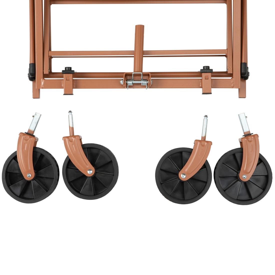 מסגרת מתכת מתקפלת מדגם An Aztec Badger Click Cart עם ארבעה גלגלים מסתובבים ניתנים להסרה.