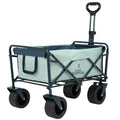 עגלת Aztec Scorpion Click Cart – עגלת שירות מתקפלת עם סל מבד בצבע ירוק בהיר, מסגרת מתכת בצבע כחול כהה, וארבעה גלגלים שחורים ועבים הכוללים תושבת לחיישן של mikroBUS.
